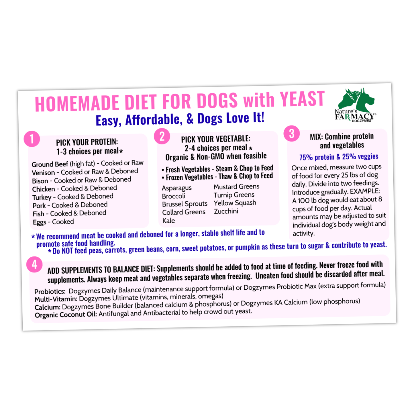 Homemade Diet Card For Dogs With Yeast (Actual Printed Card)