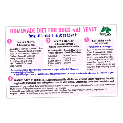 Homemade Diet Card For Dogs With Yeast (Actual Printed Card)