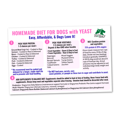 Homemade Diet Card For Dogs With Yeast (Actual Printed Card)