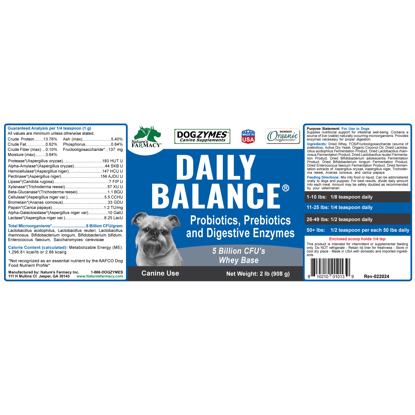 Dogzymes Probiotic Daily Balance Whey Base