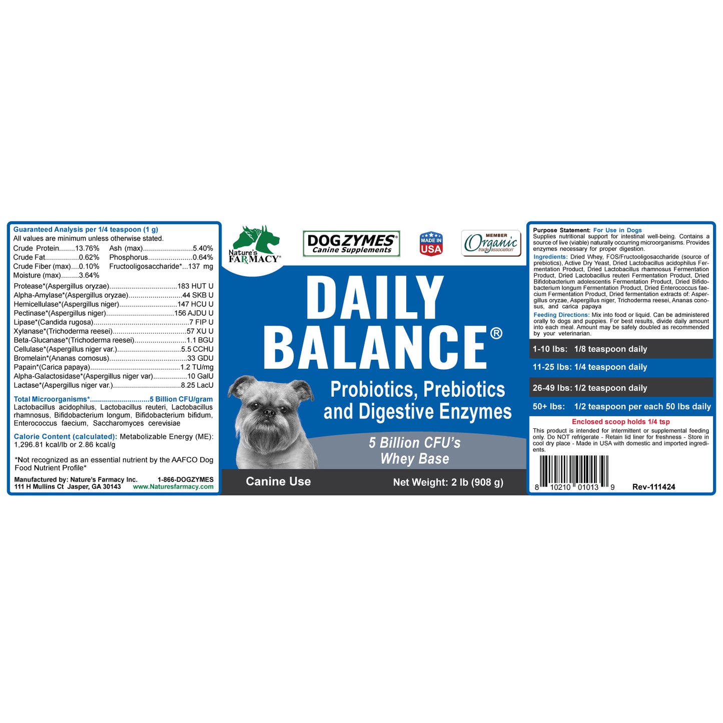 Dogzymes Probiotic Daily Balance Whey Base