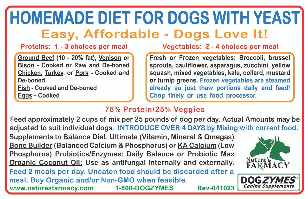 Homemade Diet Card For Dogs With Yeast (Actual Printed Card)