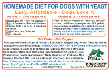 Homemade Diet Card For Dogs With Yeast (Actual Printed Card)