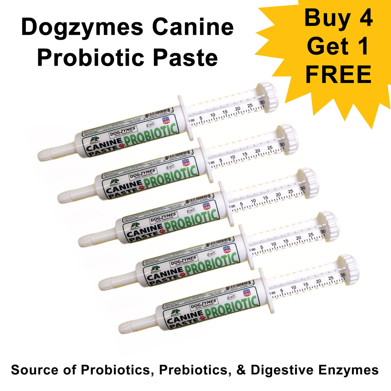 Dogzymes Canine Probiotic Paste Show Pack  5 Tubes (Buy 4/Get 1 Free)